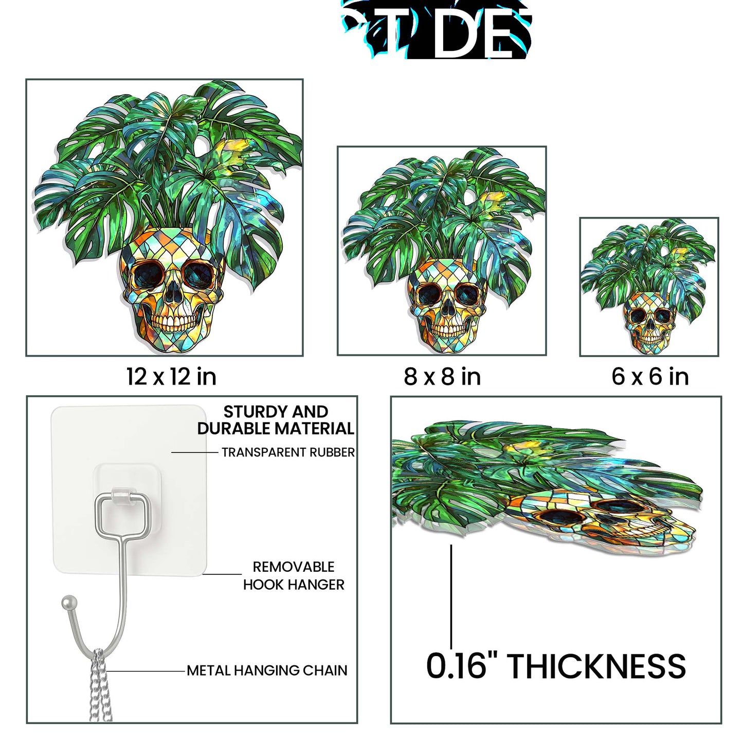 Skull & Monstera Acrylic Suncatcher - Halloween Ghost Hangings for Plant Lovers