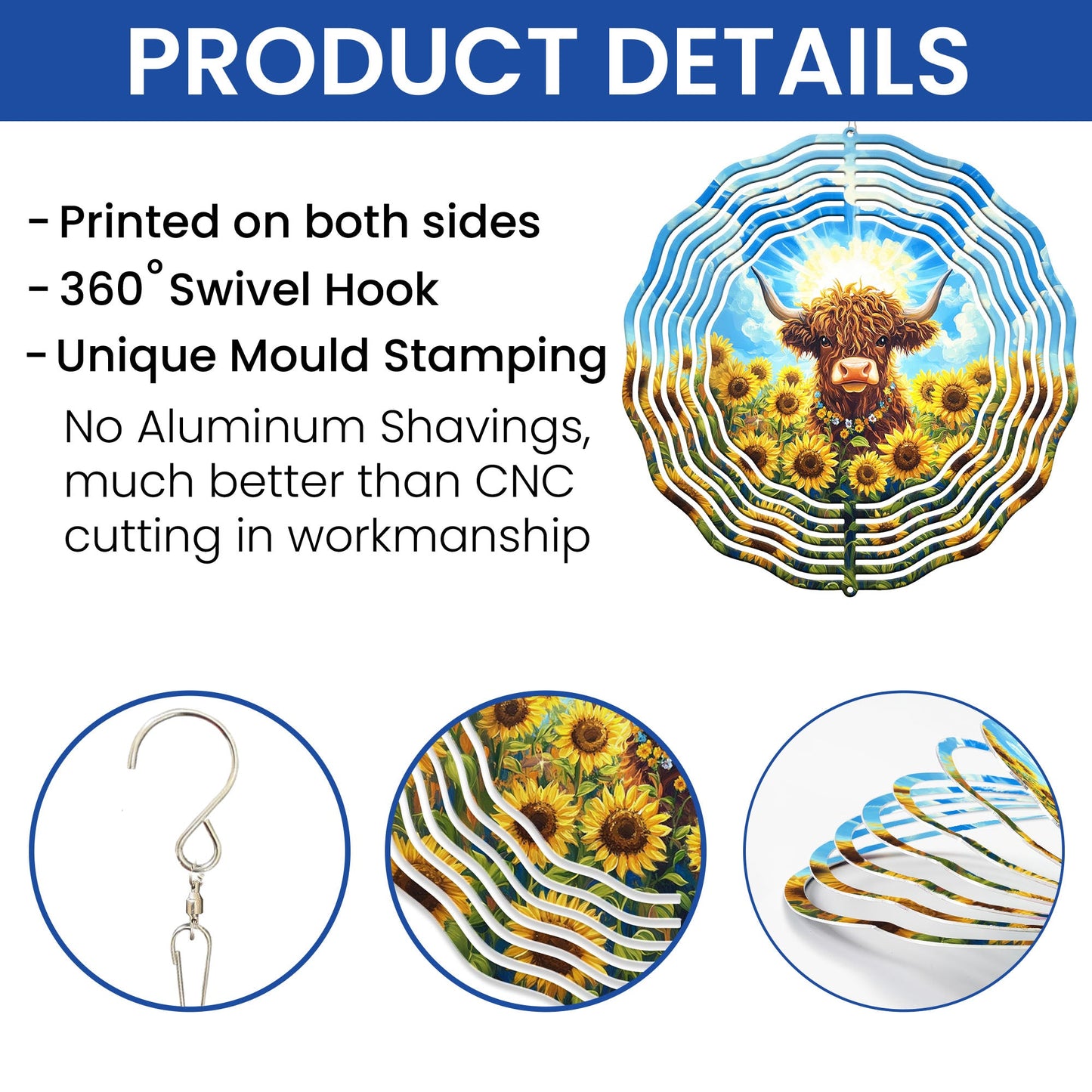 Sunflowers Highland Cow Wind Spinner VTM944WS