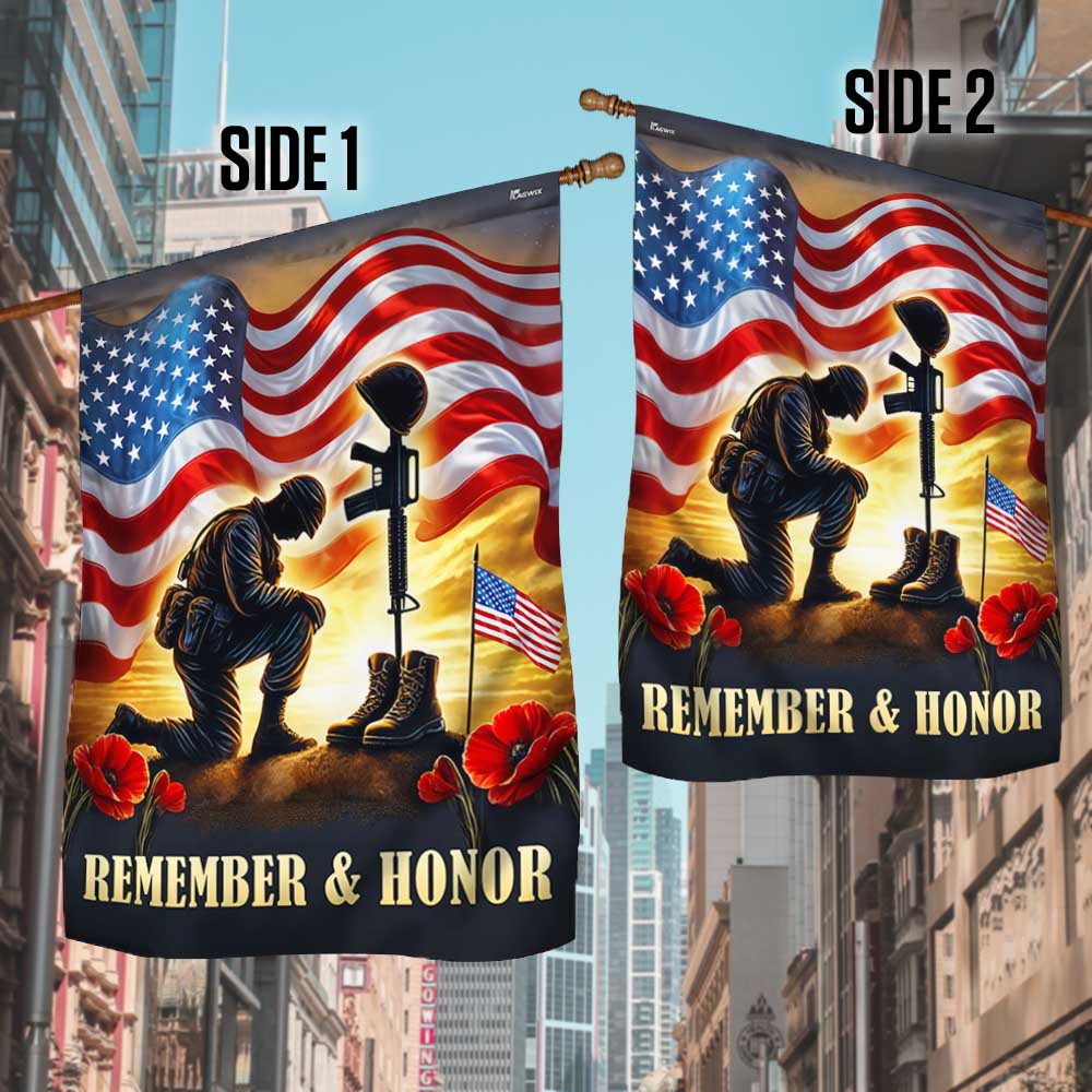Memorial Day Remember & Honor Kneeling Solider American Flag MLN5324TTH