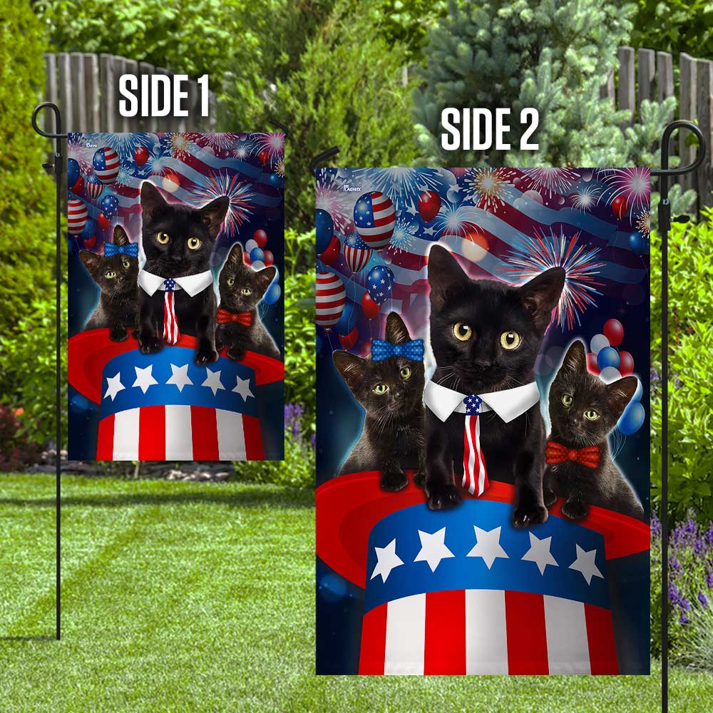 Three Black Cats Patriotic Hat Flag