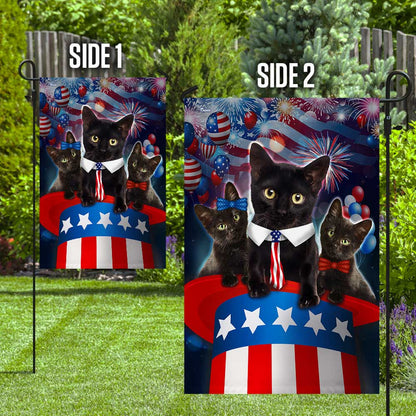 Three Black Cats Patriotic Hat Flag