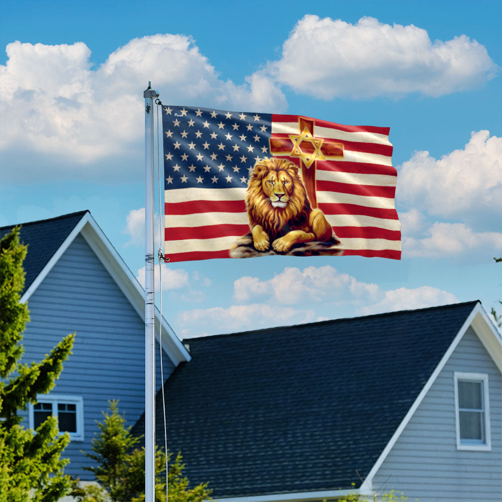Lion Of Judah Cross Star Of David American Grommet Flag TQN5217TTH