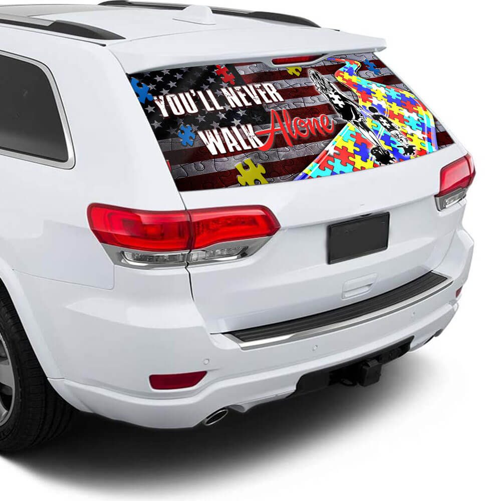 Autism Awareness Never Walk Alone, Mom For Son Rear Window Decal TPT2677TNB