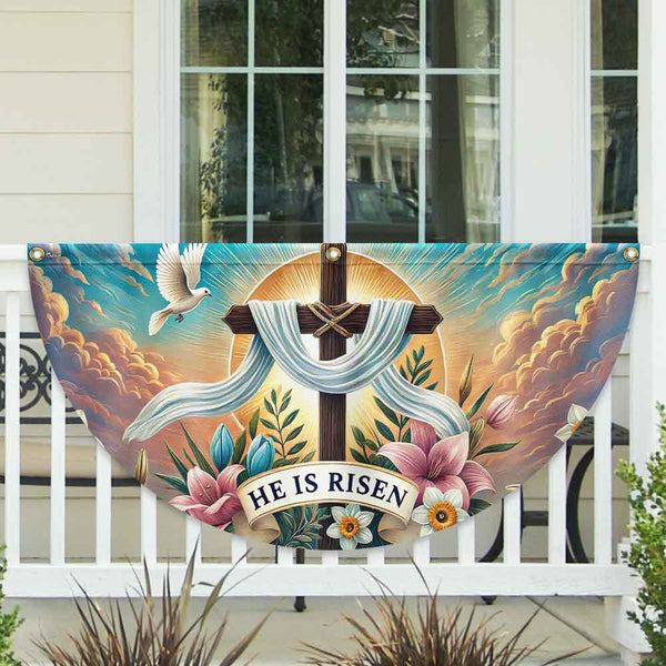 Easter Day Christian Cross He Is Risen Non-Pleated Fan Flag MLN5358DNV