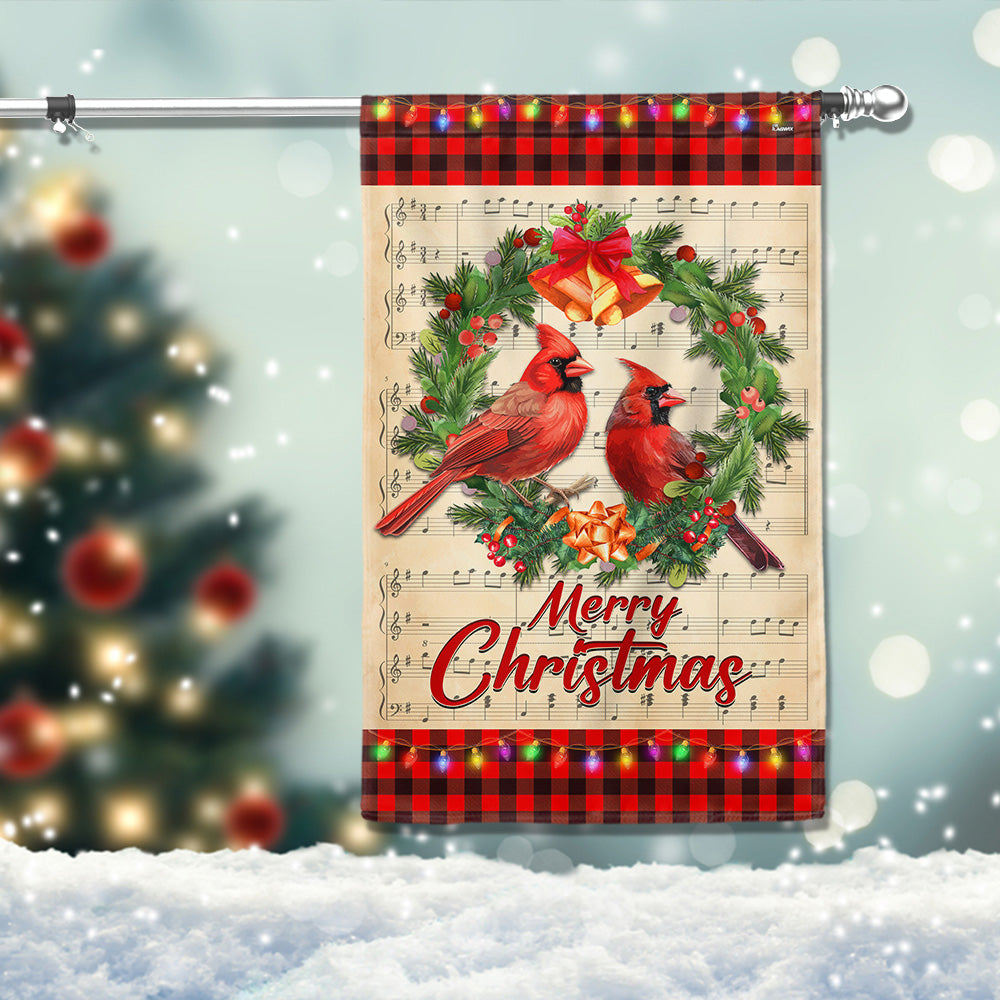 Cardinal Merry Christmas Cardinals in Wreath Flag MLN4099F