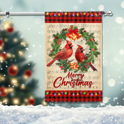 Cardinal Merry Christmas Cardinals in Wreath Flag MLN4099F