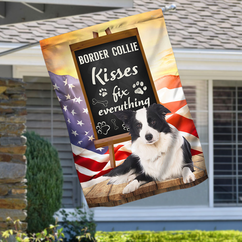 Border Collie Kisses Fix Everything Flag QNK1035Fv2