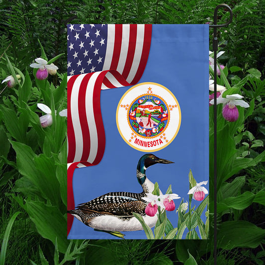 Minnesota State Lady's Slipper Flower and Loon Flag MLN1141Fv42
