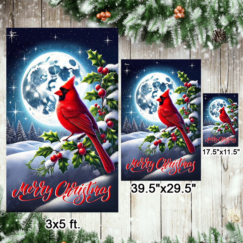 Cardinal Moon Merry Christmas Flag TQN3775F