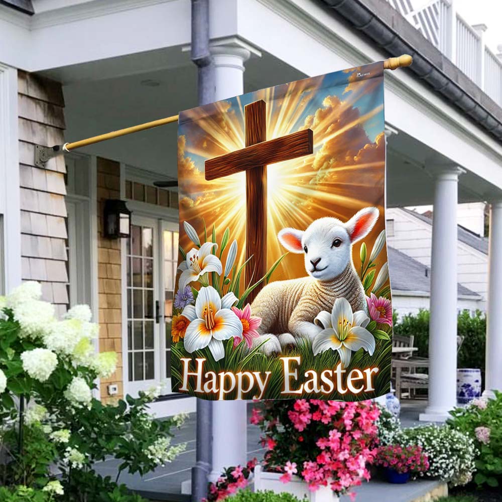 Lamb Christian Cross Happy Easter Flag MLN5158DNV