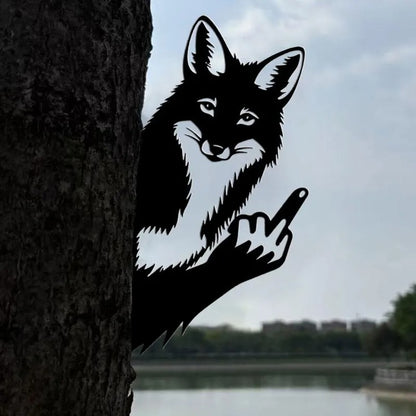 Peeping middle finger animal metal sign🏡Yard Art Decor