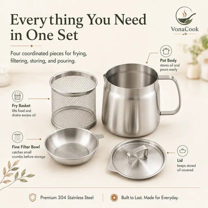 304 Stainless Steel Deep Fryer Pot Set for Kitchen, Frying, Cooking, Camping