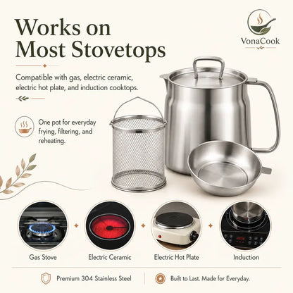 304 Stainless Steel Deep Fryer Pot Set for Kitchen, Frying, Cooking, Camping