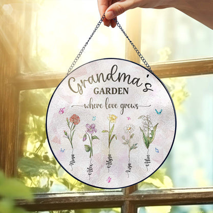 Personalized Grandma&#39;s Garden Stained Glass Suncatcher, Birth Month Flowers Stained Glass, Mothers Day Gifts For Nana Custom Garden Decor