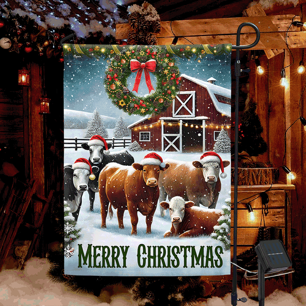 Cow Cattle Farm Christmas Solar LED Garden Flag MLN4290SF