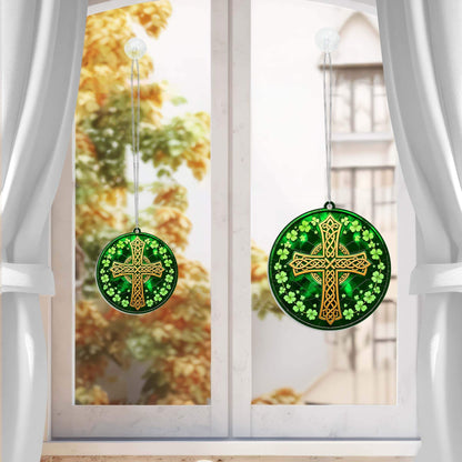 Irish Celtic Cross Shamrock St. Patrick's Day Acrylic Suncatcher Hanging Sign MLN5030AS
