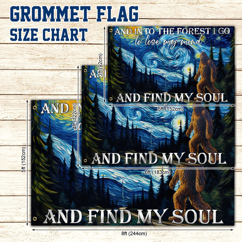 Bigfoot In Starry Night, And Into The Forest I Go, Bigfoot Funny Dorm Flag TPT1173GF