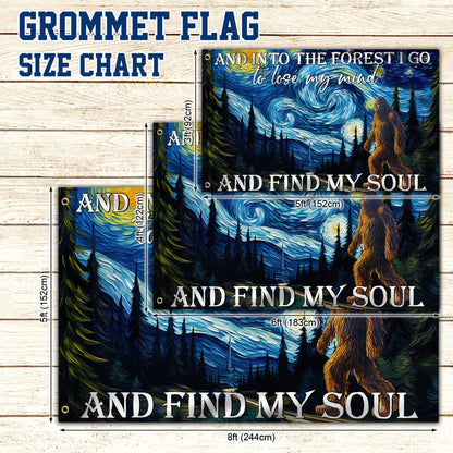 Bigfoot In Starry Night, And Into The Forest I Go, Bigfoot Funny Dorm Flag TPT1173GF