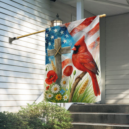 Memorial Cardinal Christian Cross American Flag TPT2709TNB