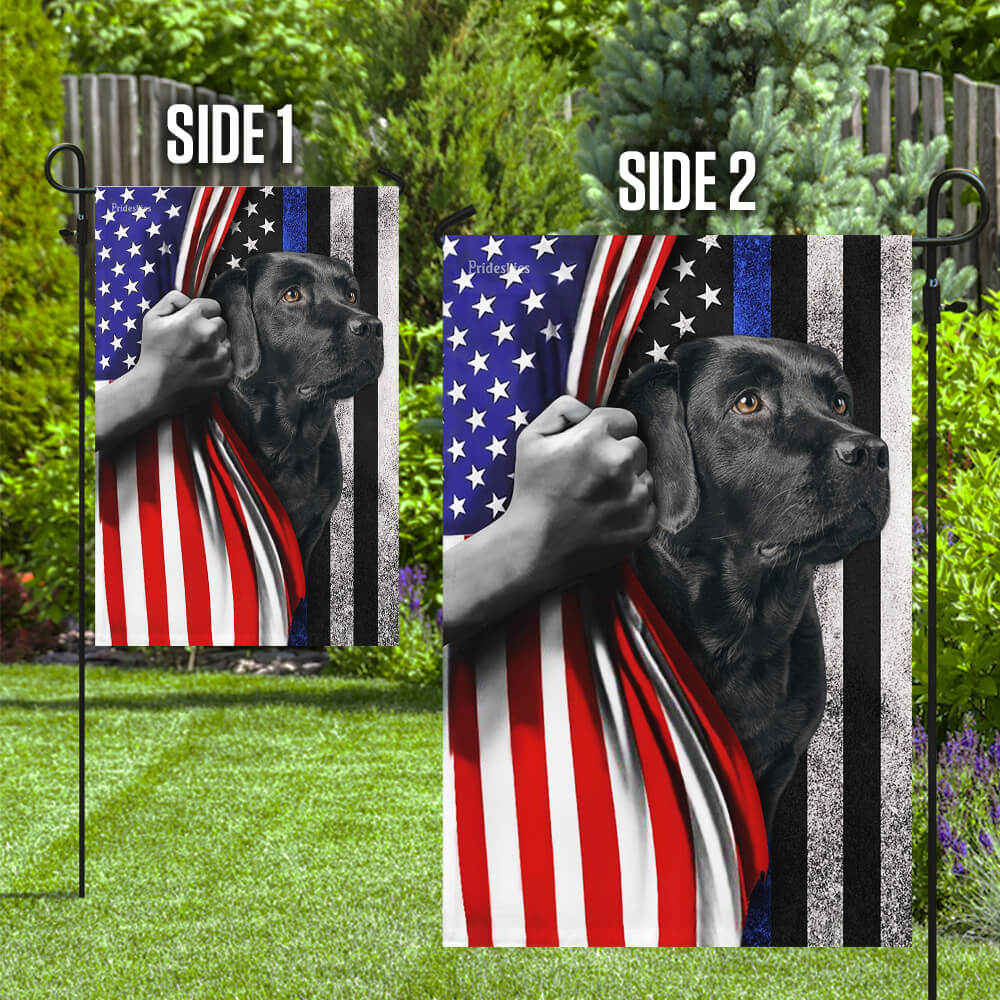 Black Labrador. The Thin Blue Line America US Flag