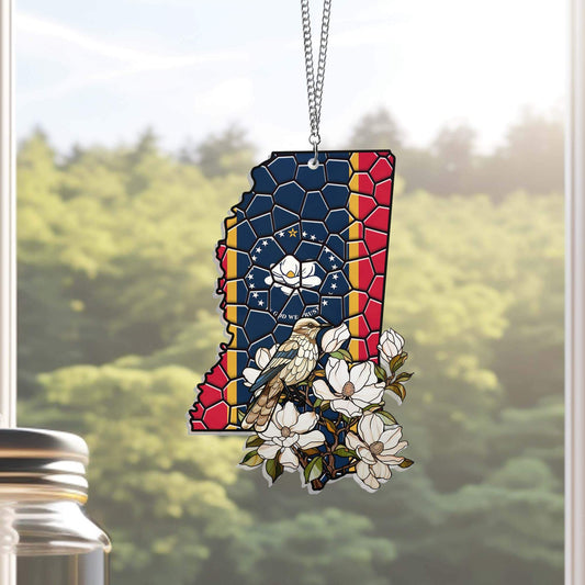 Mississippi State Mockingbird and Magnolia Flower Suncatcher Acrylic Hanging TPT1035ASv7n