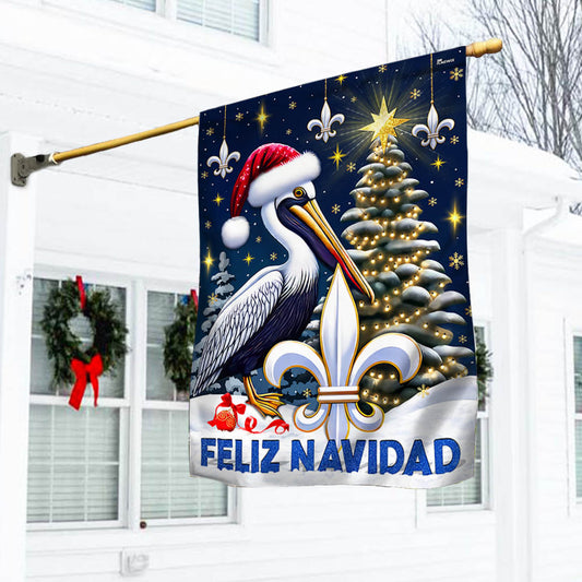 Louisiana Christmas Pelican Feliz Navidad Flag MLN2044Fv1