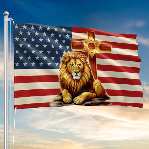 Lion Of Judah Cross Star Of David American Grommet Flag TQN5217TTH