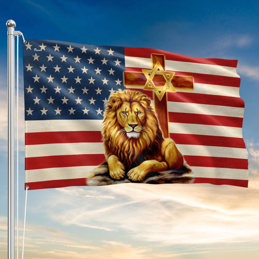 Lion Of Judah Cross Star Of David American Grommet Flag TQN5217TTH