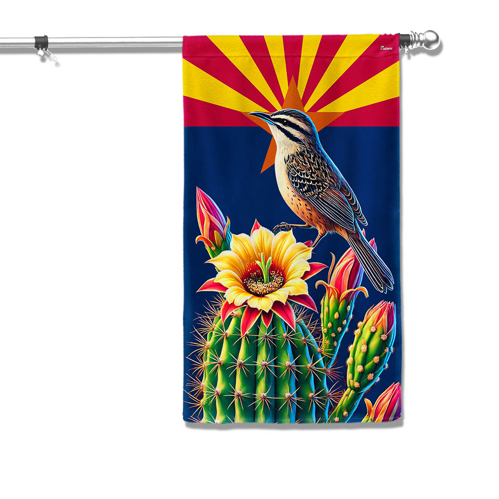 Arizona Cactus Wren and Saguaro Cactus Blossom Flag MLN3314F