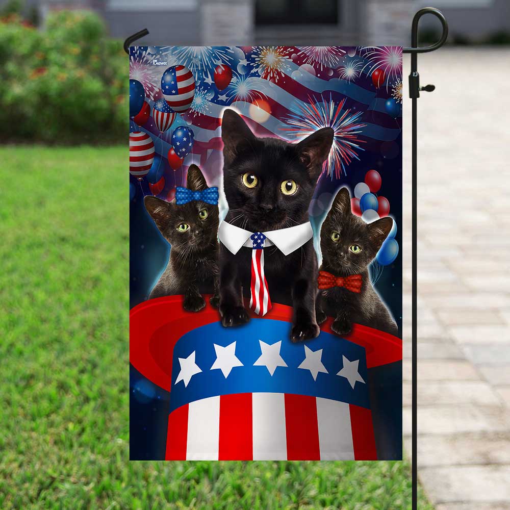 Three Black Cats Patriotic Hat Flag