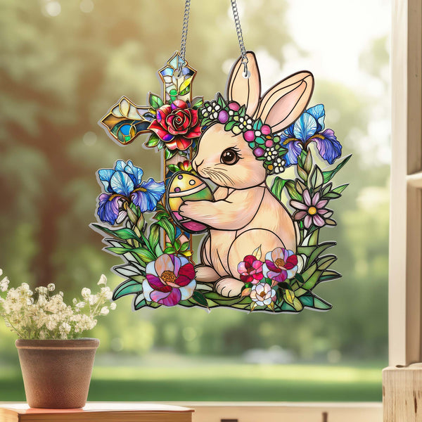 Easter Rabbit and Cross Suncatcher Acrylic Window Hanging MLN4684HVN