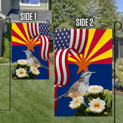 Arizona State Cactus Wren Bird and Saguaro Cactus Flag MLN1141Fv24