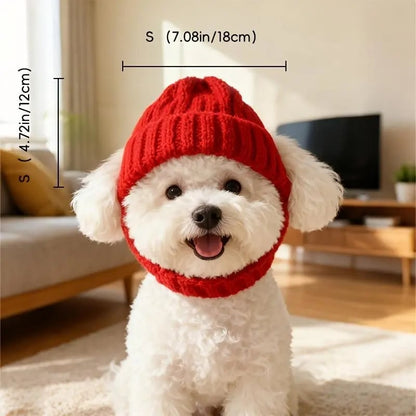 🔥LAST DAY 49% OFF - 🐾Red Wool Knit Dog Beanie with Ear Flaps – Warm Winter Hat
