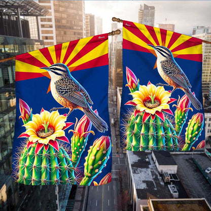 Arizona Cactus Wren and Saguaro Cactus Blossom Flag MLN3314F