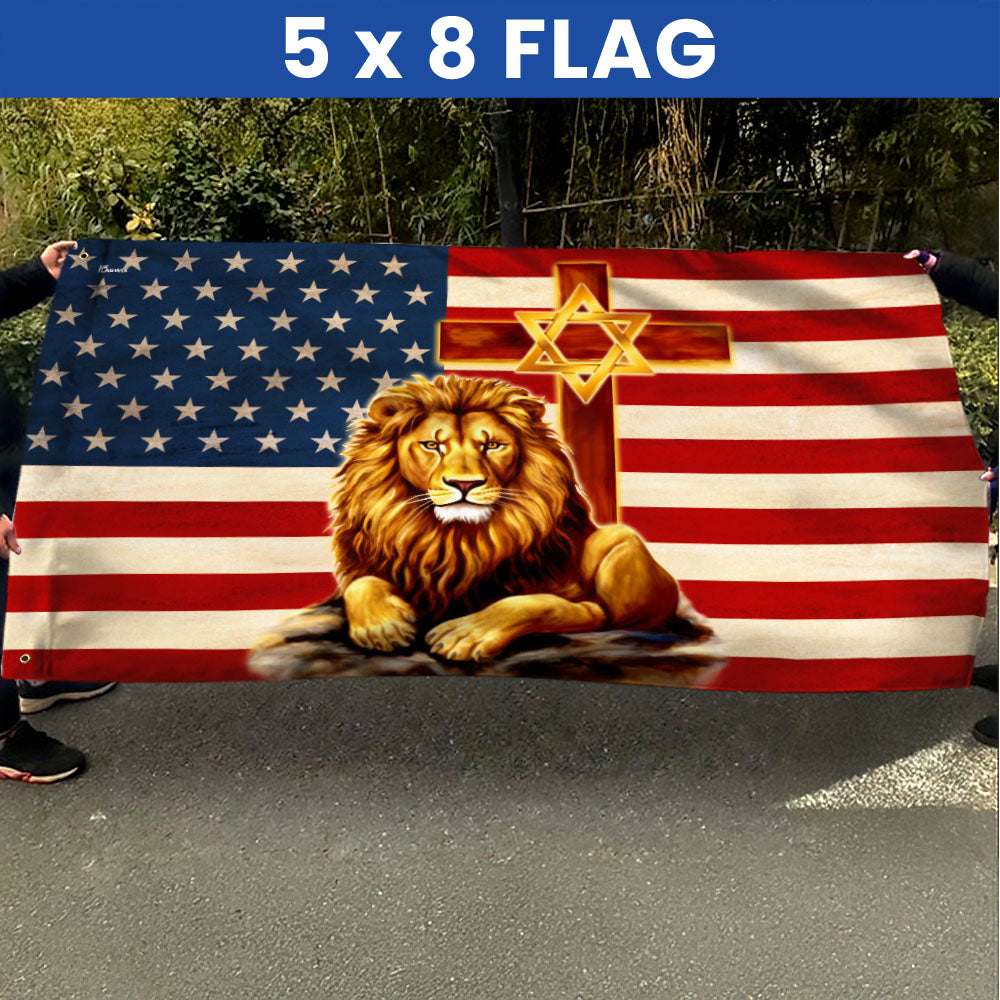 Lion Of Judah Cross Star Of David American Grommet Flag TQN5217TTH