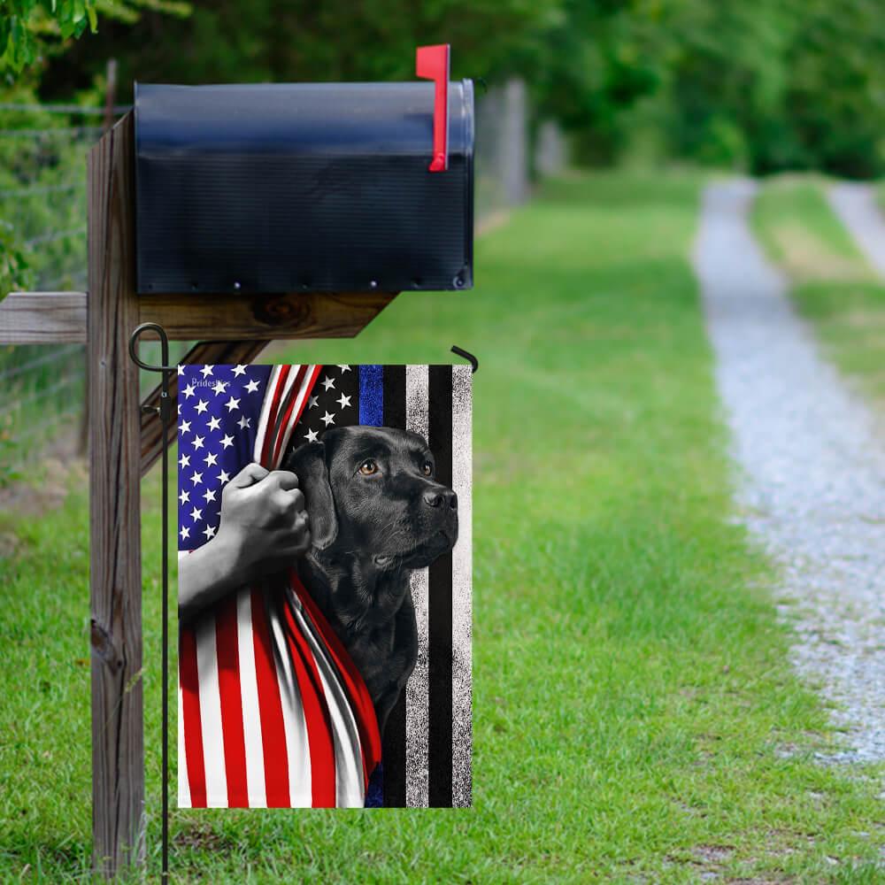 Black Labrador. The Thin Blue Line America US Flag