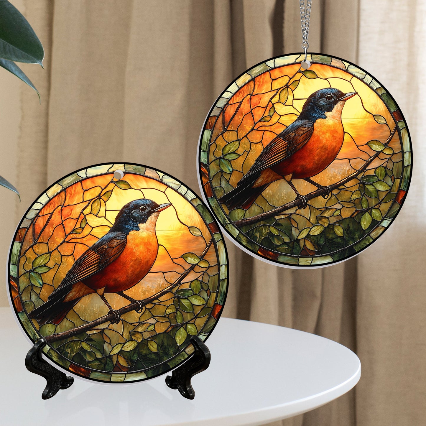 American Robin Bird Acrylic Suncatcher Window Hanging VTM1227NGT