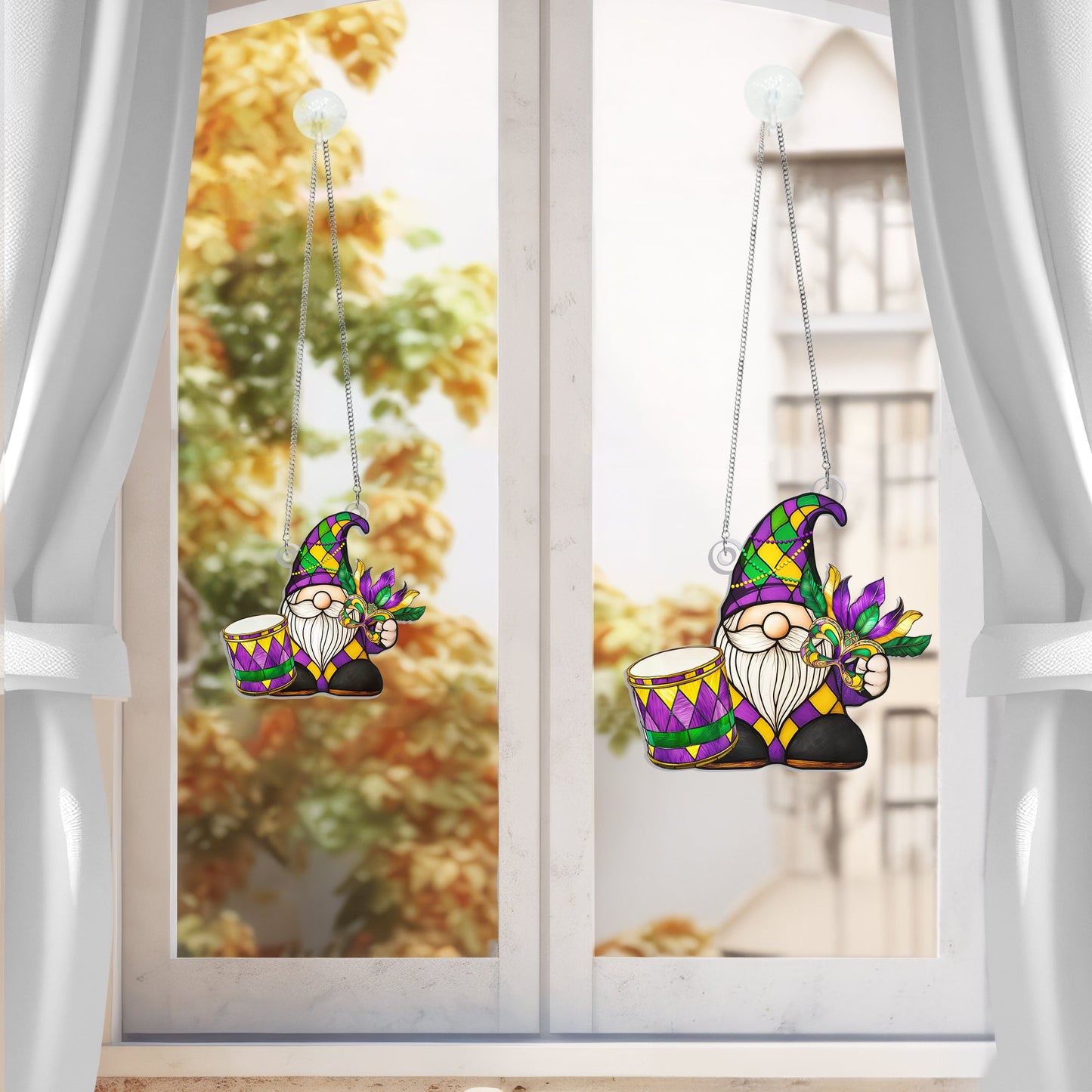 Mardi Gras Gnome Suncatcher, Fat Tuesday Carnival Parade Acrylic Hanging Sign TQN4678AS