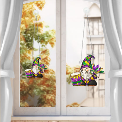 Mardi Gras Gnome Suncatcher, Fat Tuesday Carnival Parade Acrylic Hanging Sign TQN4678AS