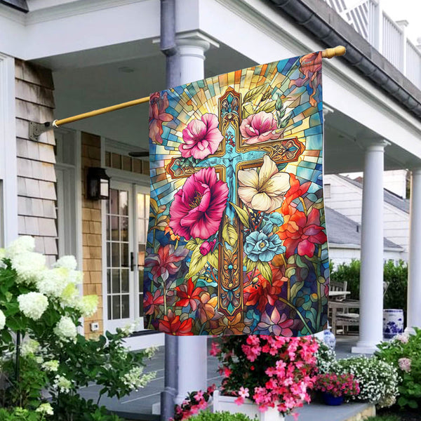 FLAGWIX  Christian Jesus Cross Divine Cross Floral Flag MLN2243F