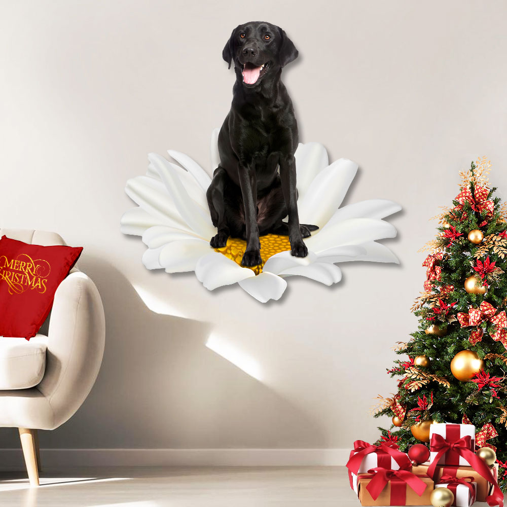 Black Labrador Retriever On White Daisy Hanging Metal Sign QNN625MSv2