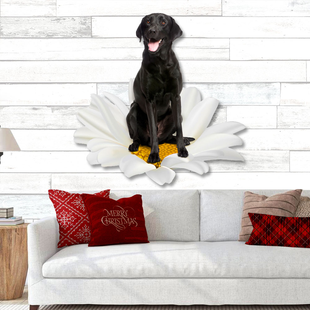 Black Labrador Retriever On White Daisy Hanging Metal Sign QNN625MSv2