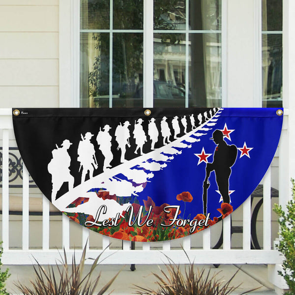 Anzac Day Flag Lest We Forget Red Poppy Veteran Solider Memorial New Zealand Non-Pleated Fan Flag TPT1657FL