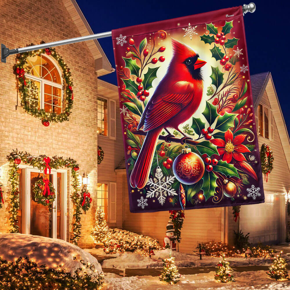 Cardinal Bird Merry Christmas Flag TQN3907F