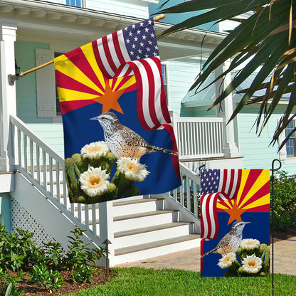 Arizona State Cactus Wren Bird and Saguaro Cactus Flag MLN1141Fv24