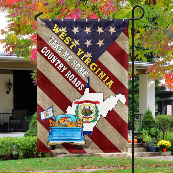 West Virginia Thanksgiving Fall Truck Take Me Home Country Roads Flag MLN1733F