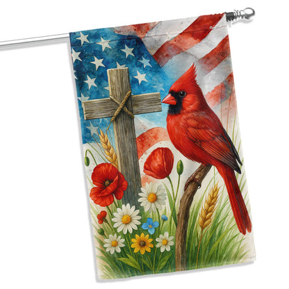 Memorial Cardinal Christian Cross American Flag TPT2709TNB