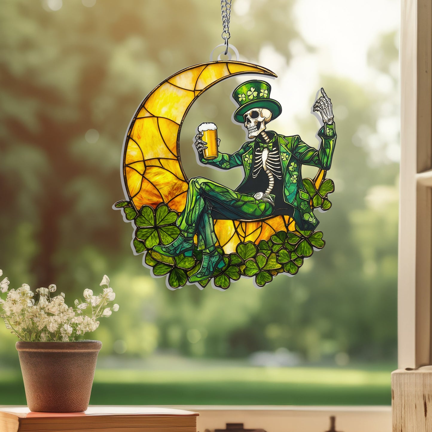 St Patrick's Day Skeleton Suncatcher Acrylic Hanging Sign VTM948AS