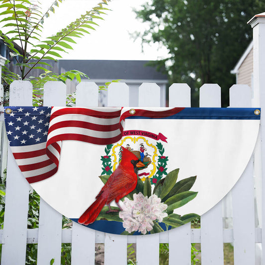 West Virginia Cardinal and Rhododendron Flower Non-Pleated Fan Flag MLN3359FL