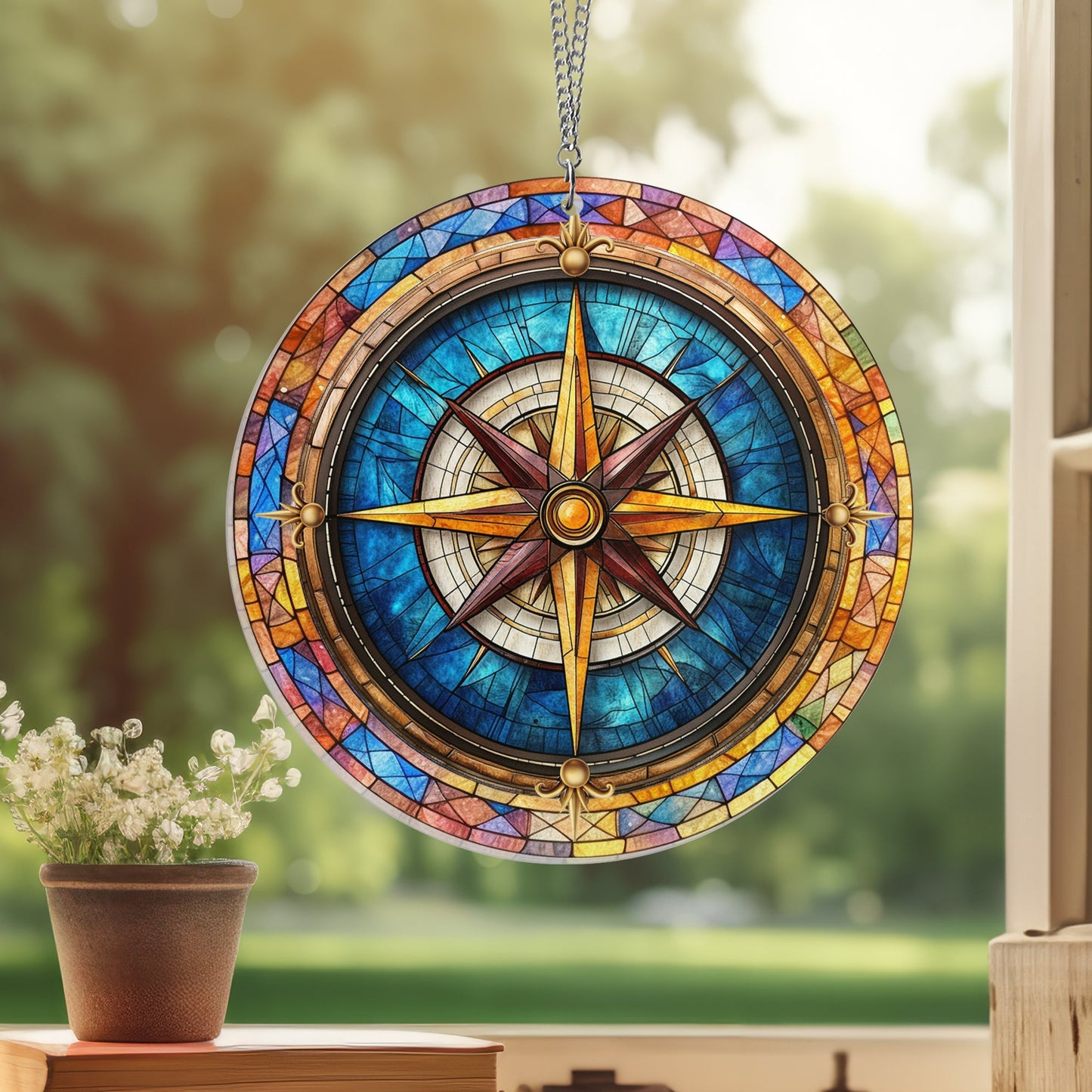 Nautical Compass Acrylic Suncatcher Window Hanging VTM733PN